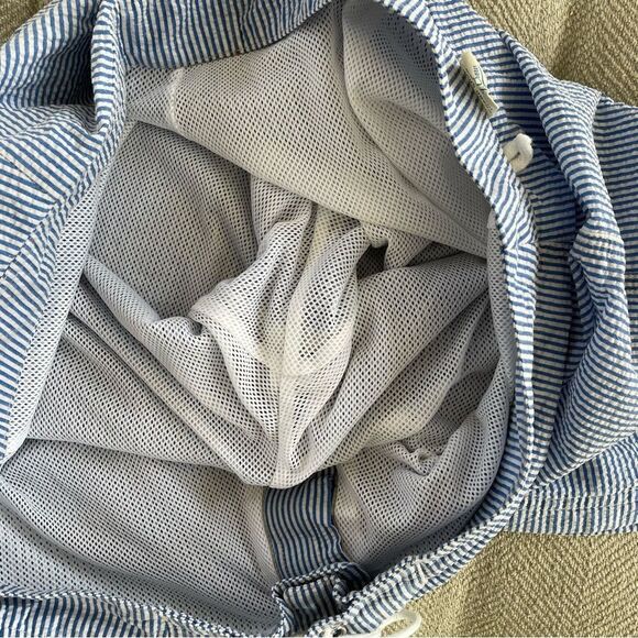 J Crew Blue Seersucker Stripe Long Board Short Swim Trunks Lined 33 - Picture 7 of 10